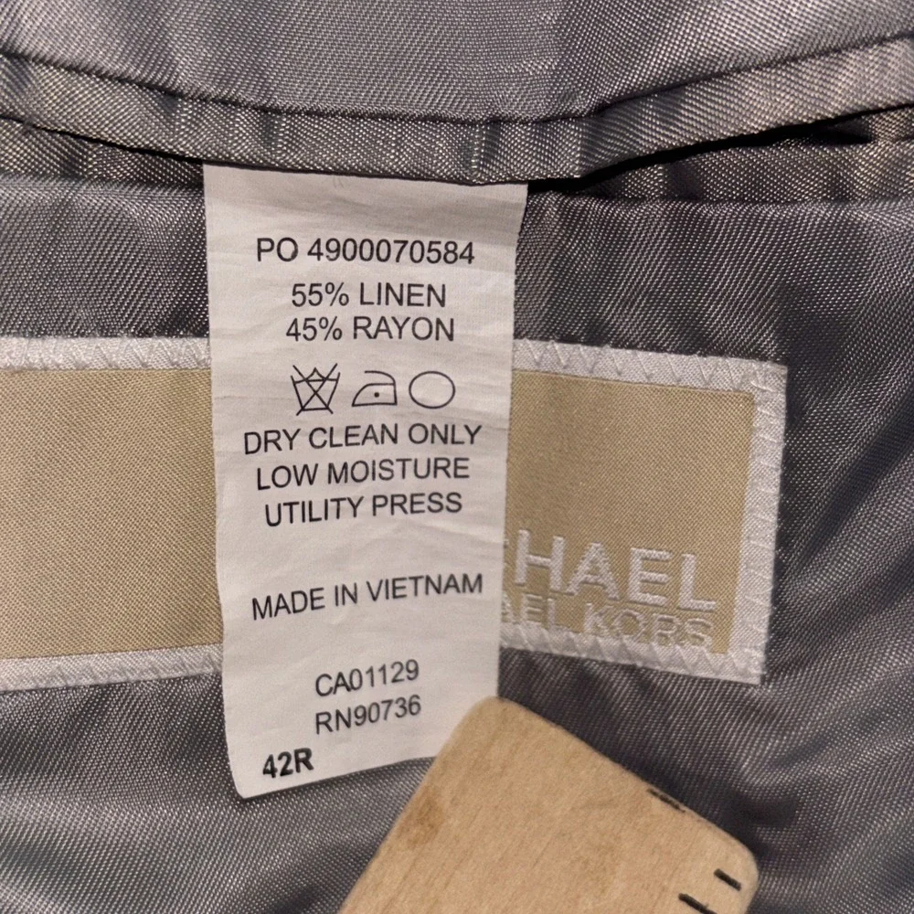 Michael Kors Mens Two Button Grey Blazer Linen Blend Suit Jacket Lightweight 42R